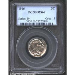 1916 5C MS66 PCGS. Lustrous and brilliant surfaces with only the slightest wash of crimson. From a l