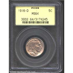 1916-D 5C MS64 PCGS. Full luster with above average definition. A nice example of this early, mintma