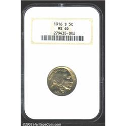1916-S 5C MS65 NGC. Honey lime patina with a few darker freckles. A well struck early branch mint is