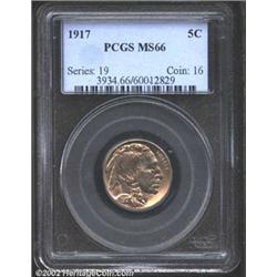 1917 5C MS66 PCGS. Lustrous with a wonderful low key iridescence of light red and yellow. Fairly wel