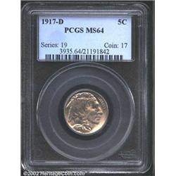 1917-D 5C MS64 PCGS. A lustrous near-Gem with rich steel-gray color and exquisite surfaces. The hair
