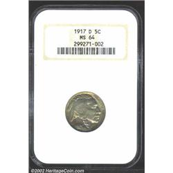 1917-D 5C MS64 NGC. Golden fields with some scarlet freckles on the otherwise very pleasingly even s