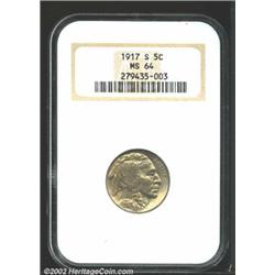1917-S 5C MS64 NGC. Attractive muted steel with very slight blue wash. A later die state with some o