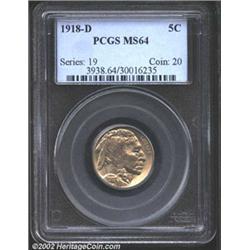 1918-D 5C MS64 PCGS. Golden with some deep green flashes. Distinct legends, with some over polishing