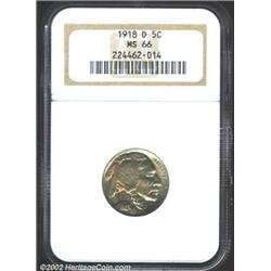 1918-D 5C MS66 NGC. The Denver Mint produced 8.3 million Buffalo Nickels in 1918, a respectable tota