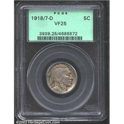 1918/7-D 5C VF25 PCGS. Although moderately worn, this is an attractive and important Buffalo Nickel.