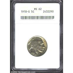 1918-S 5C MS62 ANACS. Original yellow-green and lavender patina. Although the surfaces are essential