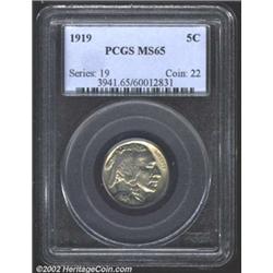 1919 5C MS65 PCGS. Lustrous surfaces with faint blue and crimson streaks over the devices. Very clea