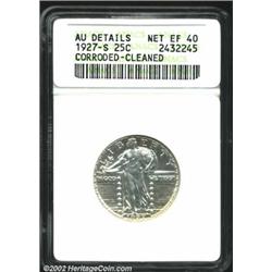 1927-S 25C--Corroded, Cleaned--ANACS. AU Details, Net XF40. A heavily polished example that has a cl