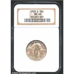 1928-D 25C MS66 NGC. Speckled russet and lilac patina. A lustrous Gem that has relatively clean surf