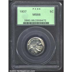 1937 5C MS66 PCGS. A nicely struck Gem with pleasing luster and seemingly pristine fields. The portr