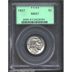 1937 5C MS67 PCGS. Light silver-gray color. A nicely struck Superb Gem with impressive luster and ne