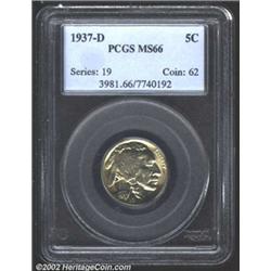 1937-D 5C MS66 PCGS. Lustrous well preserved surfaces with only the slightest hint of color. A moder