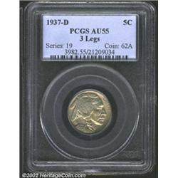 1937-D 5C Three-Legged AU55 PCGS. Mostly slate-gray in color with hints of golden-brown color. Nicel