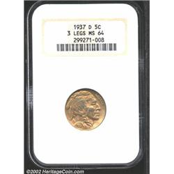1937-D 5C Three-Legged MS64 NGC. A sharply struck example of this enormously popular error. This is.