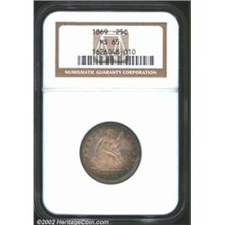 1869 25C MS65 NGC. The 1869 Quarter is a scarce issue in all grades. Only 16,000 pieces were struck,