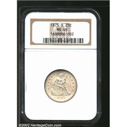 1875-S 25C MS65 NGC. Although produced in greater numbers than any other San Francisco Mint Quarter.