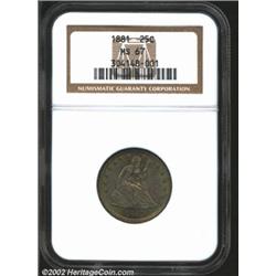 1881 25C MS67 NGC. A second and finer Mint State representative of this important low mintage issue,