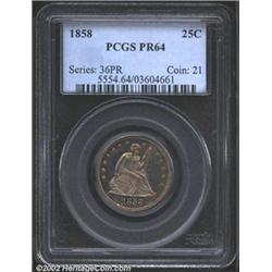 1858 25C PR64 PCGS. This is the first year that proof coinage was widely available to collectors. Wh