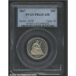 1867 25C PR63 Cameo PCGS. Light tan patina. A well struck example that has obvious cameo contrast. T