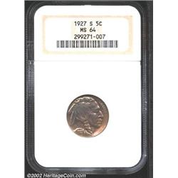 1927-S 5C MS64 NGC. Considerably easier to locate in high grades and with better striking details th