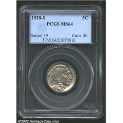 1928-S 5C MS64 PCGS. Nicely struck and lustrous with pleasing surfaces. The fields have a wavy textu