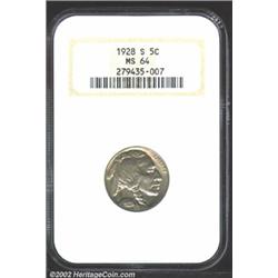 1928-S 5C MS64 NGC. Crimson honey color overlays this coins very smooth surfaces. This near-Gem is s