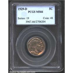 1929-D 5C MS66 PCGS. This Denver Nickel is scarcer than its Philadelphia and San Francisco counterpa