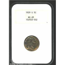 1929-S 5C MS65 NGC. Well struck and lustrous with golden toning and only a few light marks visible o
