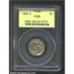 1929-S 5C MS66 PCGS. Pleasing lavender, gold, violet, and green-gray patina. A lustrous Gem with bea