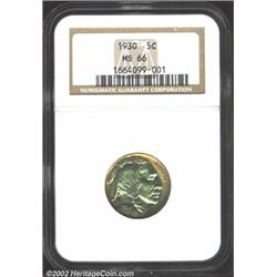 1930 5C MS66 NGC. A rich peripheral band of golden-brown patina surrounds the blue-green centers. Ty
