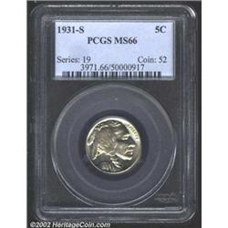 1931-S 5C MS66 PCGS. Faint traces of blue and light red on this coin's shimmering surfaces. Though s