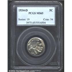 1934-D 5C MS65 PCGS. Muted silver with slight rose flashes. Better then average obverse strike, with