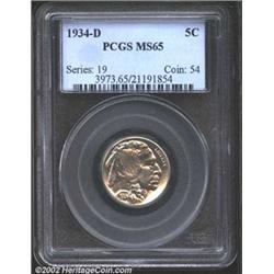 1934-D 5C MS65 PCGS. A Gem branch mint issue. Brilliant satin like fields with only a slight hint of