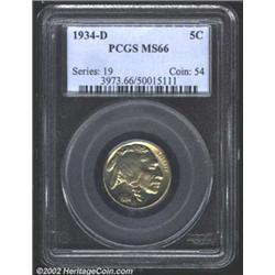 1934-D 5C MS66 PCGS. Superb overall quality with bright, satiny mint luster. Light golden toning cov