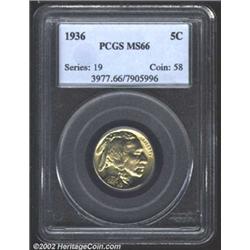 1936 5C MS66 PCGS. Lustrous shimmering golden patina. A couple of very tiny spots visible under clos
