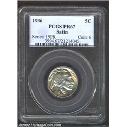 1936 5C Type One--Satin Finish PR67 PCGS. Peripheral bands of yellow-green and gold color frame the.