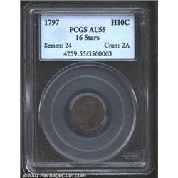 1797 H10C 16 Stars AU55 PCGS. V-4, LM-2, R.4. Dark gray surfaces with brighter undertones. Touches o