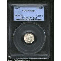 1830 H10C MS64 PCGS. V-2, LM-13, R.3. Bright white surfaces with brilliant luster. Fresh and untoned