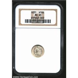 1831 H10C MS65 NGC. V-1, LM-6, R.1. Due to its status as a common die marriage, the 1831 V-1 is a pe