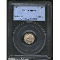 1831 H10C MS65 PCGS. V-4, LM-4, R.2. Bright, satiny-white surfaces with some touches of russet tonin