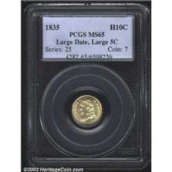 1835 H10C Large Date, Large 5C MS65 PCGS. V-4, LM-7, R.3. Logan and McCloskey (Federal Half Dimes: 1