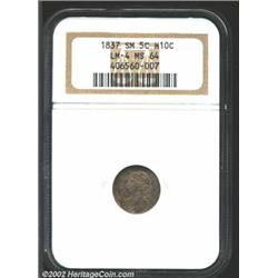 1837 H10C Small 5C MS64 NGC. V-2, LM-4, R.3. Light gray, semi-lustrous surfaces with variegated gold