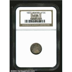 1837 H10C No Stars AU58 NGC. The slightly scarcer Small Date variety, which has a flat upper serif o