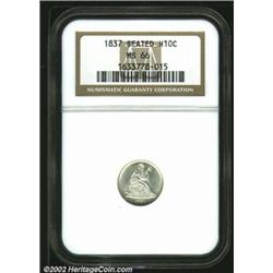 1837 H10C No Stars MS66 NGC. Large Date. An early die state, this coin shows prominent triple punchi
