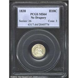 1838 H10C No Drapery MS64 PCGS. White to light gray surfaces with a pleasantly subdued appearance an