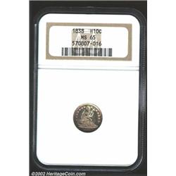 1838 H10C No Drapery MS65 NGC. Rose patina with darker shades of crimson, violet and green on the re