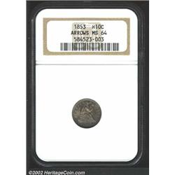 1853 H10C Arrows MS64 NGC. Pleasing original lemon and sea-green patina. A well struck and exquisite