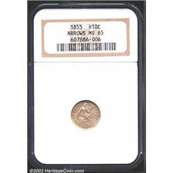 1855 H10C Arrows MS65 NGC. This gem quality type candidate is warmly patinated in orange-gray shades
