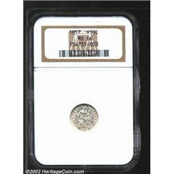 1857 H10C MS66 NGC. A brilliant and lustrous Gem that is well struck aside from the right side stars